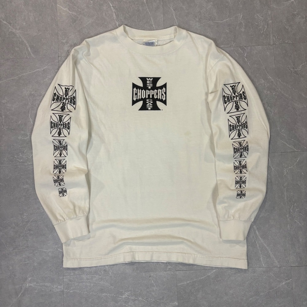 Vintage West Coast Choppers Long Sleeve T-Shirt White Iron Cross Logo Mens M